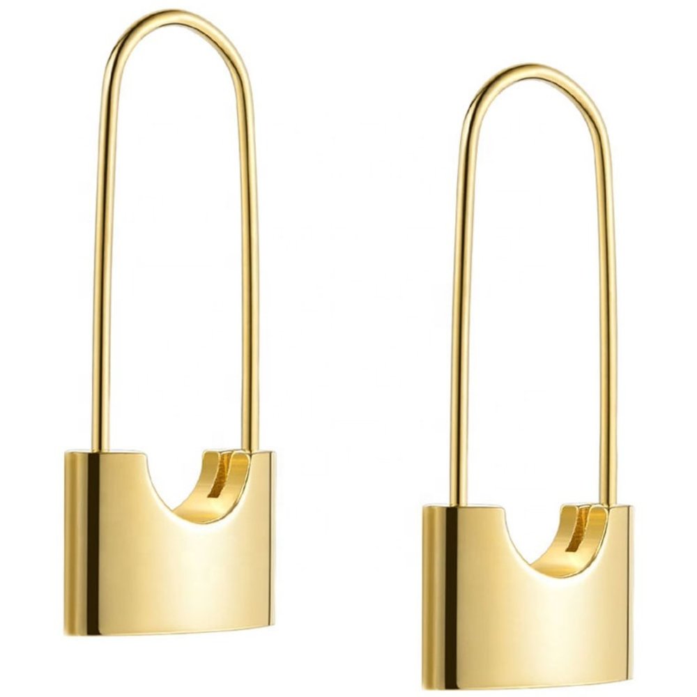 NEW 18K Gold Stainless Steel Lock Earrings - Picture 4 of 5